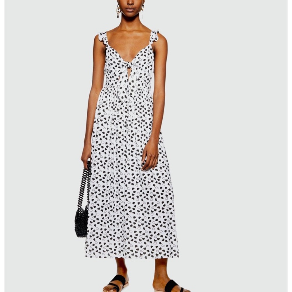 Topshop White Maxi Dress with Black Spot Print